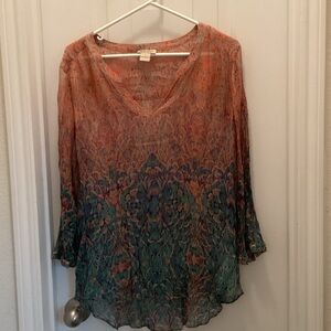 Lucky Brand Multicolor V-Neck Blouse